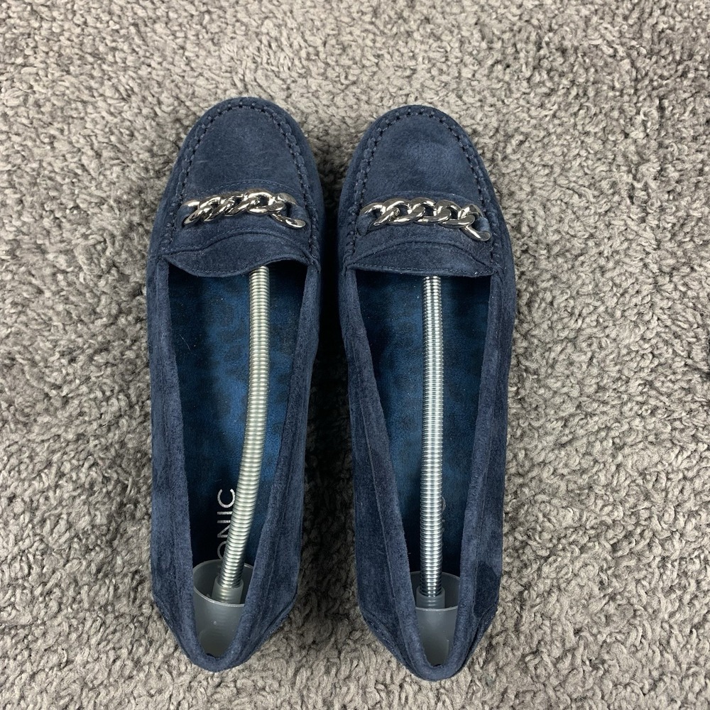 Vionic Mesa Slip On Leather Loafers 9 Womens Dark Navy Blue Orthopedic Suede - Picture 5 of 8